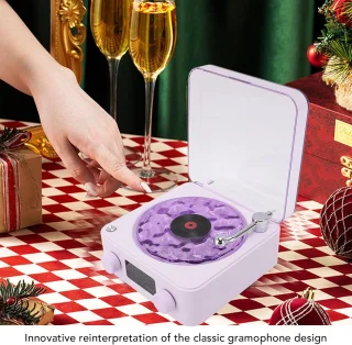 Bluetooth-speaker in vintage-stijl met nachtlampje en klokdisplay – retro-radiospeaker (violet)