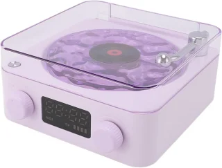 Bluetooth-speaker in vintage-stijl met nachtlampje en klokdisplay – retro-radiospeaker (violet)