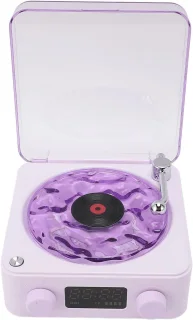 Bluetooth-speaker in vintage-stijl met nachtlampje en klokdisplay – retro-radiospeaker (violet)