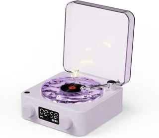 Bluetooth-speaker in vintage-stijl met nachtlampje en klokdisplay – retro-radiospeaker (violet)