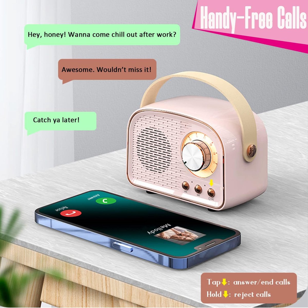 Bluetooth speaker mini draagbaar roze