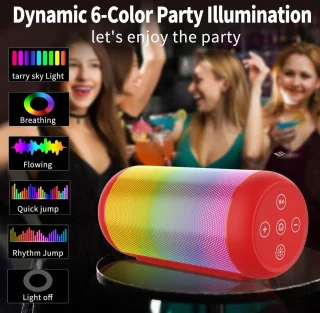 Bluetooth Speaker Rood Draadloos 18u RGB Licht USB AUX TF Bluetooth 5.3
