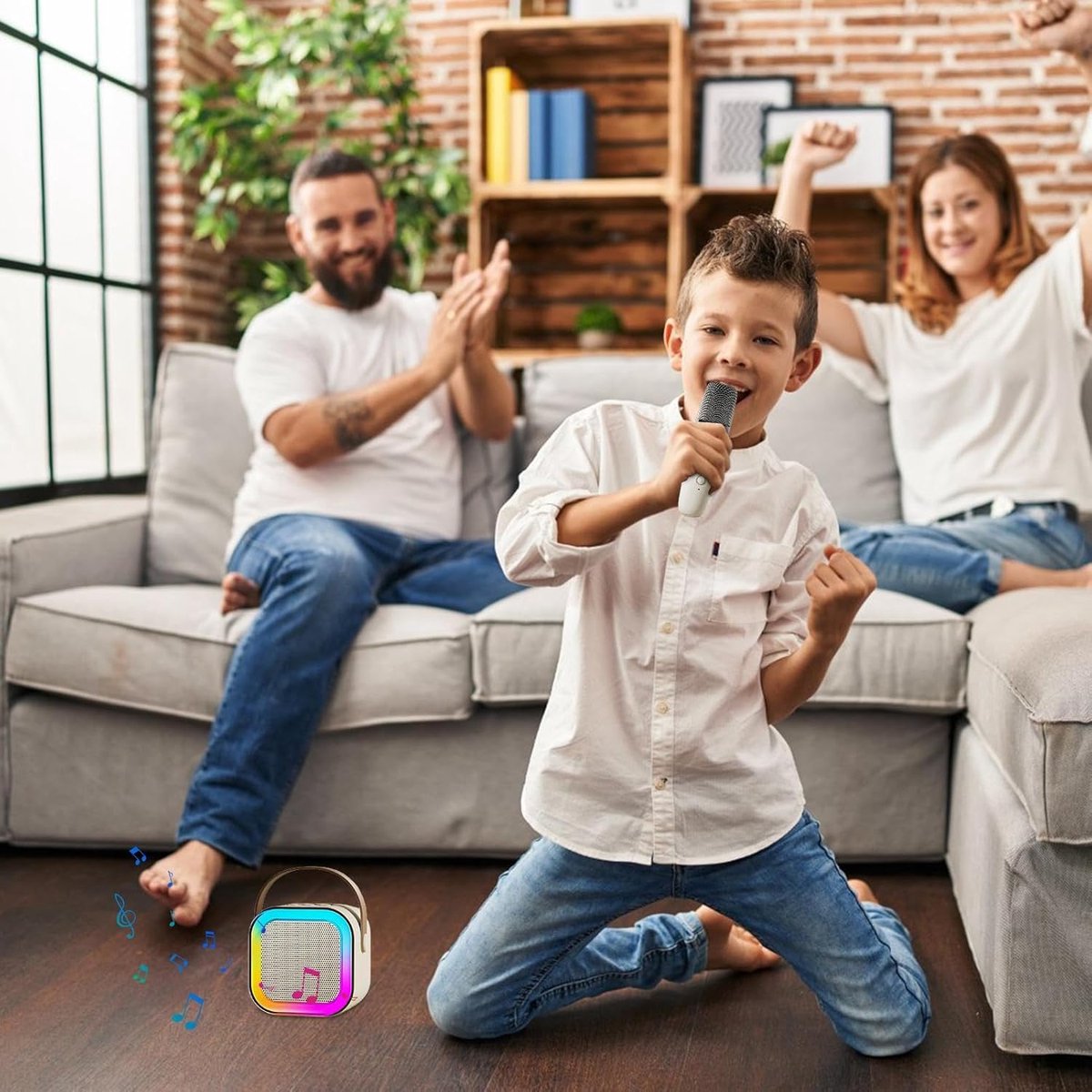 Bluetooth Speaker Set Lichtblauw met 2 Draadloze Microfoons