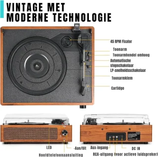 DD Platenspeler Retro Geel met Ingebouwde Speakers