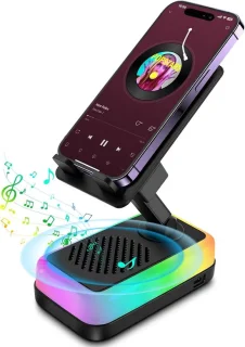 Draadloze inductiespeaker met telefoonstandaard – zwart