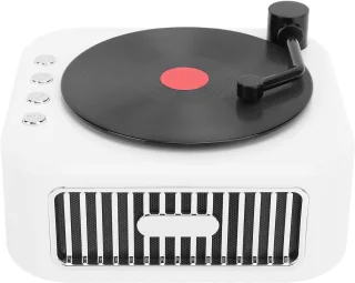 Draadloze luidspreker met vintage platenspeler (wit)