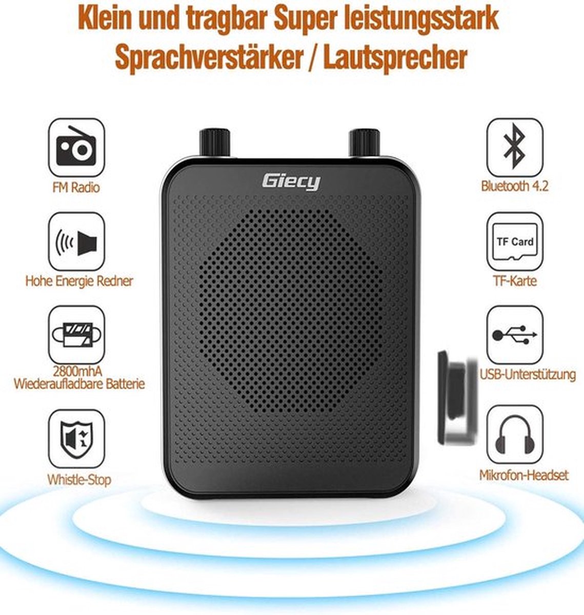 Wat vinden we goed aan de Draagbare Bluetooth Spraakversterker 30W met Microfoon Headset