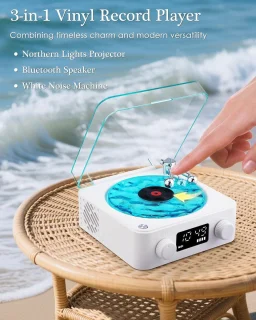 Draagbare vintage bluetooth platenspeler met speakers