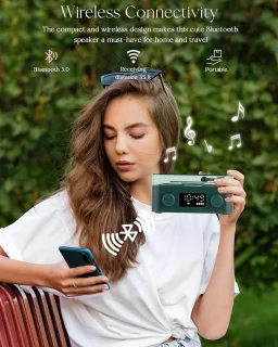 Draagbare vintage platenspeler met bluetooth en speakers - donkergroen