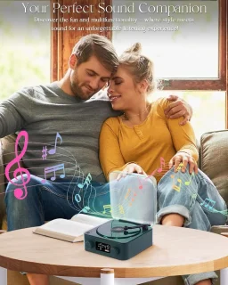 Draagbare vintage platenspeler met bluetooth en speakers - donkergroen