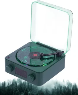 Draagbare vintage platenspeler met bluetooth en speakers - donkergroen