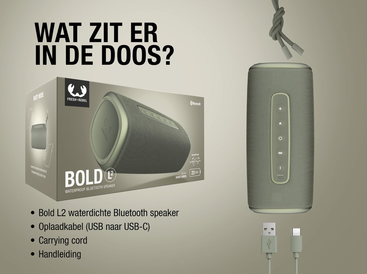 Fresh 'n Rebel BOLD L2 Bluetooth speaker Dried Green