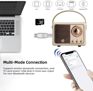 Gigicial Retro Bluetooth Speaker - Draagbare Mini Speaker - Gebroken Wit