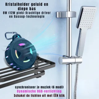 GTB® Douche Speaker Bluetooth Zwart 8x8x7cm