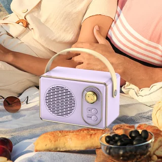 JeiibrZui Retro Bluetooth draagbare stereoluidspreker Paars