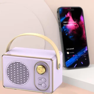 JeiibrZui Retro Bluetooth draagbare stereoluidspreker Paars