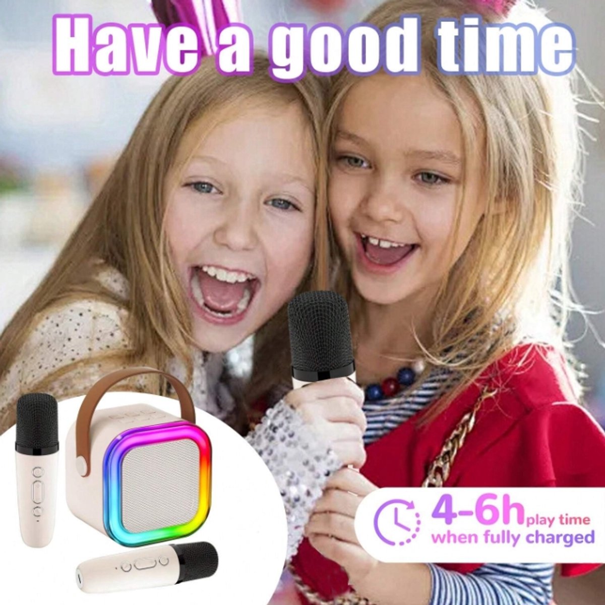 Kinderkaraokemachine Bluetooth speaker met 2 microfoons