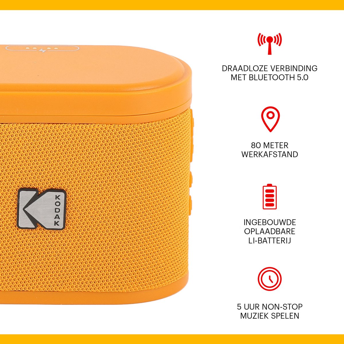 Wat vinden we goed aan de Kodak SoundBrix Bluetooth Speaker Oranje