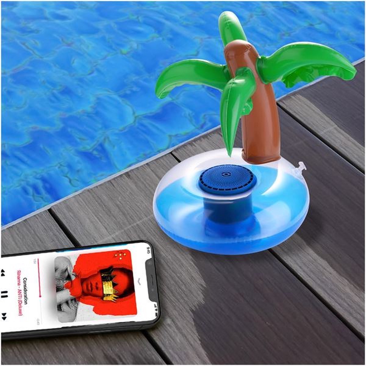 Palmboom Eiland Bluetooth Zwembadspeaker met Bekerhouder 21x21x25 cm