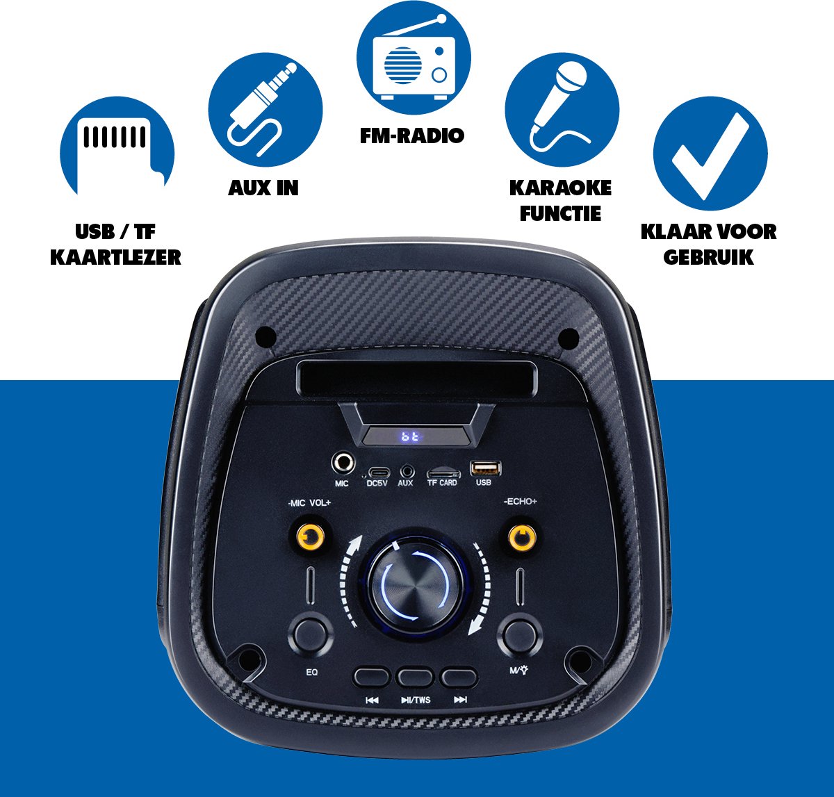 Partybox Bluetooth Speaker met Microfoon Zwart