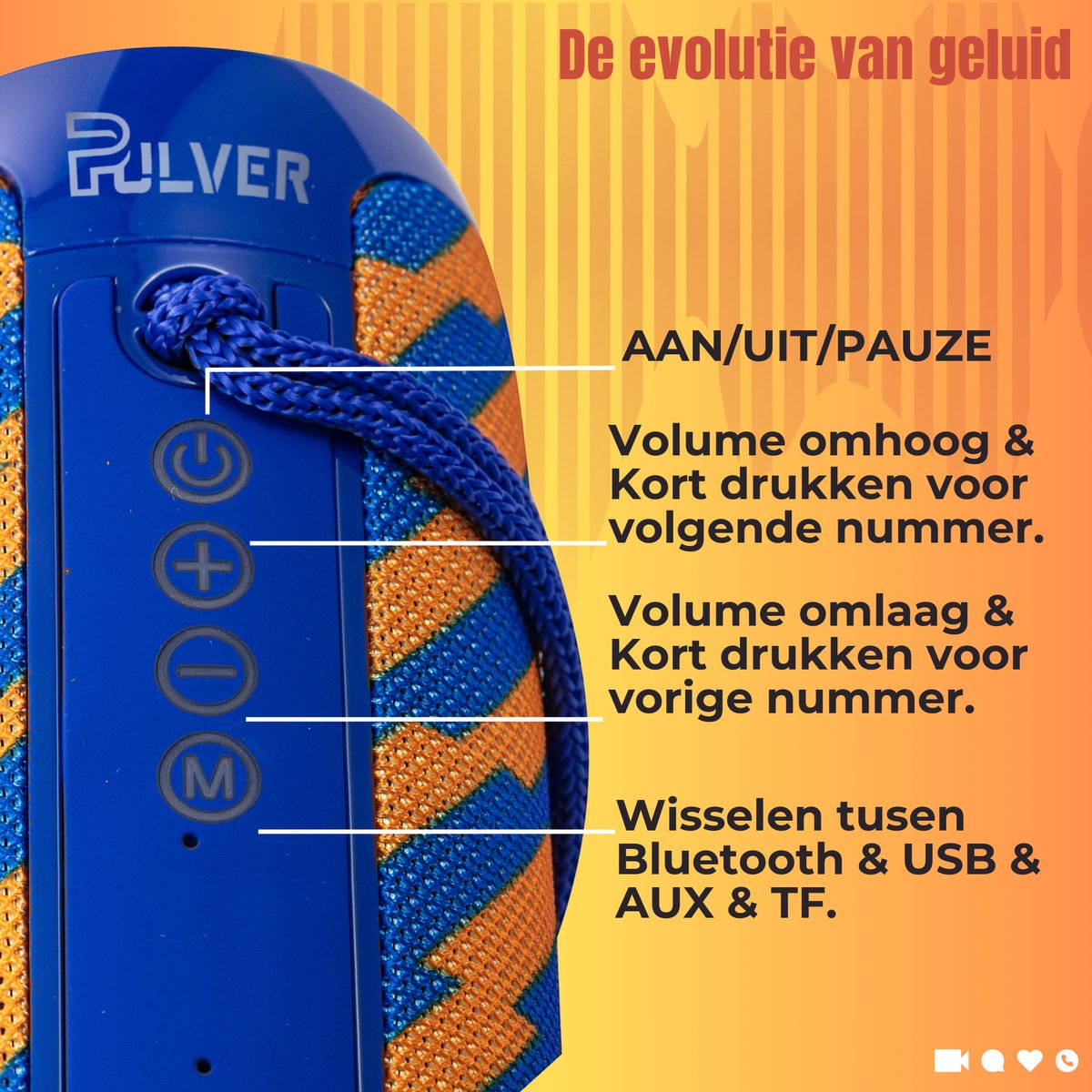 Wat vinden we goed aan de Pulver Bluetooth Speaker Muziekbox Prox 10W Oranje & Blauw