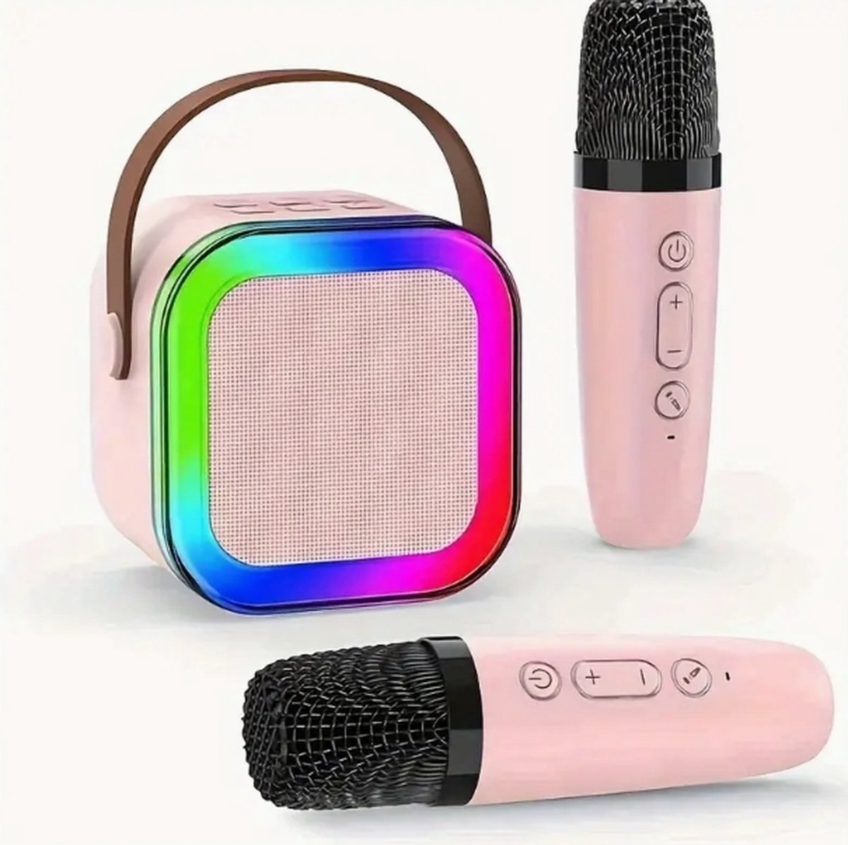 Retro Bluetooth speaker set met 2 microfoons roze