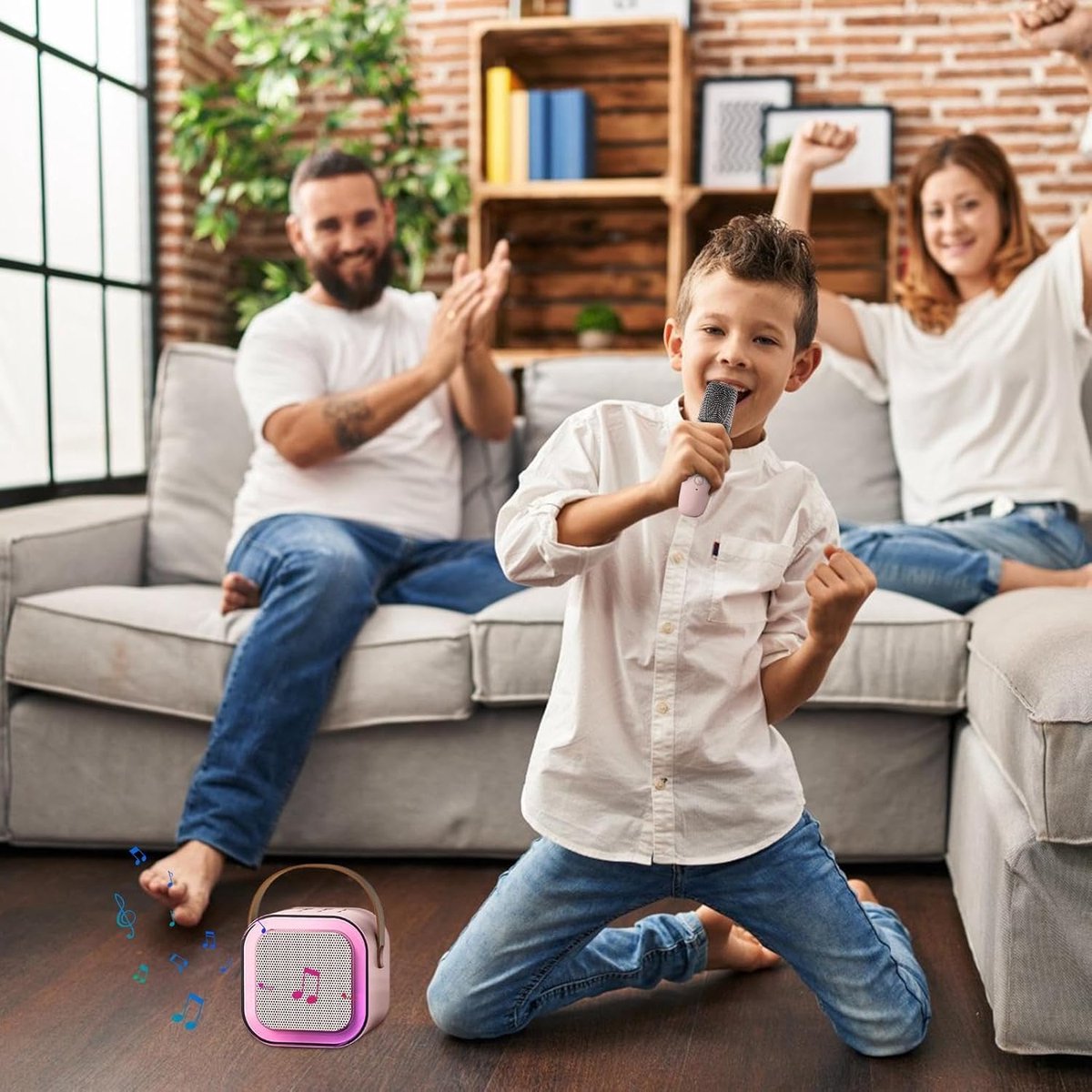 Retro Bluetooth speaker set met 2 microfoons roze