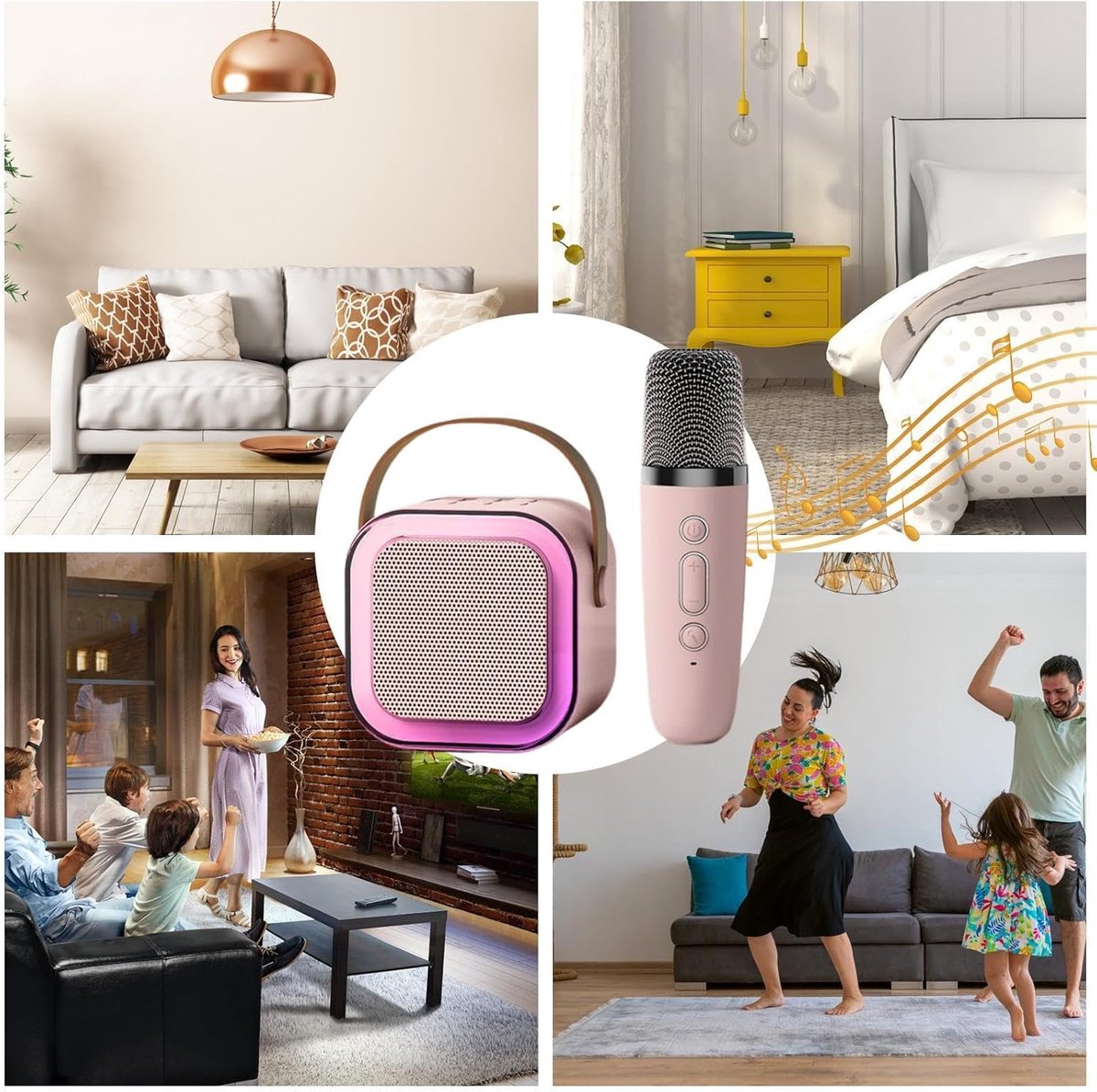 Retro Bluetooth speaker set met 2 microfoons roze