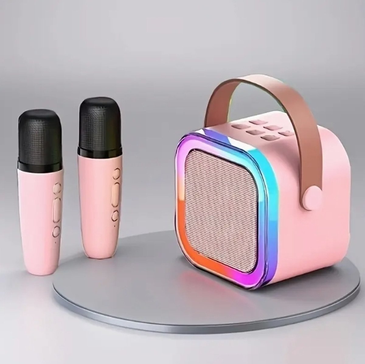 Retro Bluetooth speaker set met 2 microfoons roze