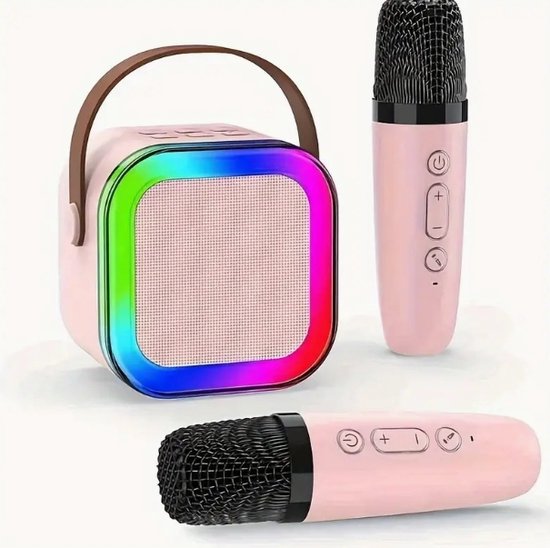 Retro Bluetooth speaker set met 2 microfoons roze