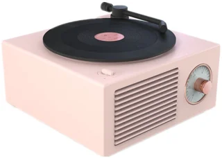 Retro-klassieke Bluetooth-speaker platenspeler-design lichtroze