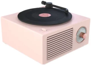 Retro-klassieke Bluetooth-speaker platenspeler-design lichtroze