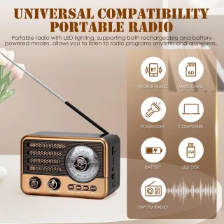 Retro Speaker Bluetooth Draagbare Vintage Radio - Bruin