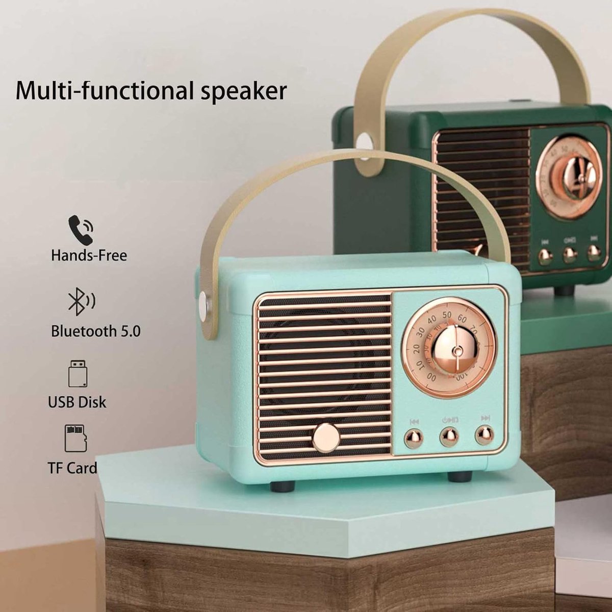 Retro Vintage Bluetooth Speaker Lichtblauw Draagbaar