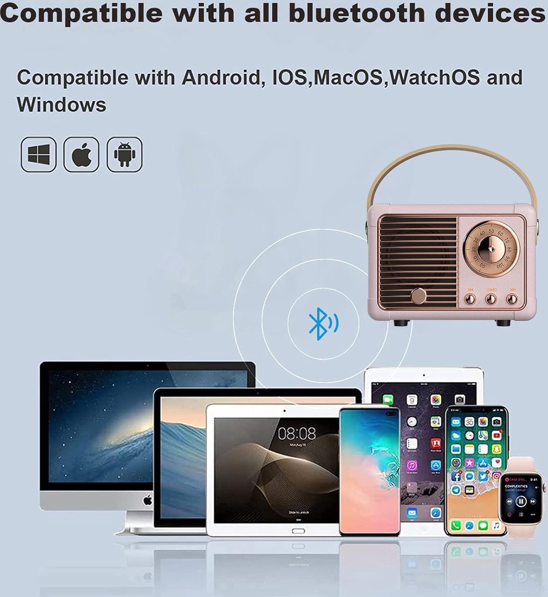 Retro vintage draagbare bluetooth speaker roze