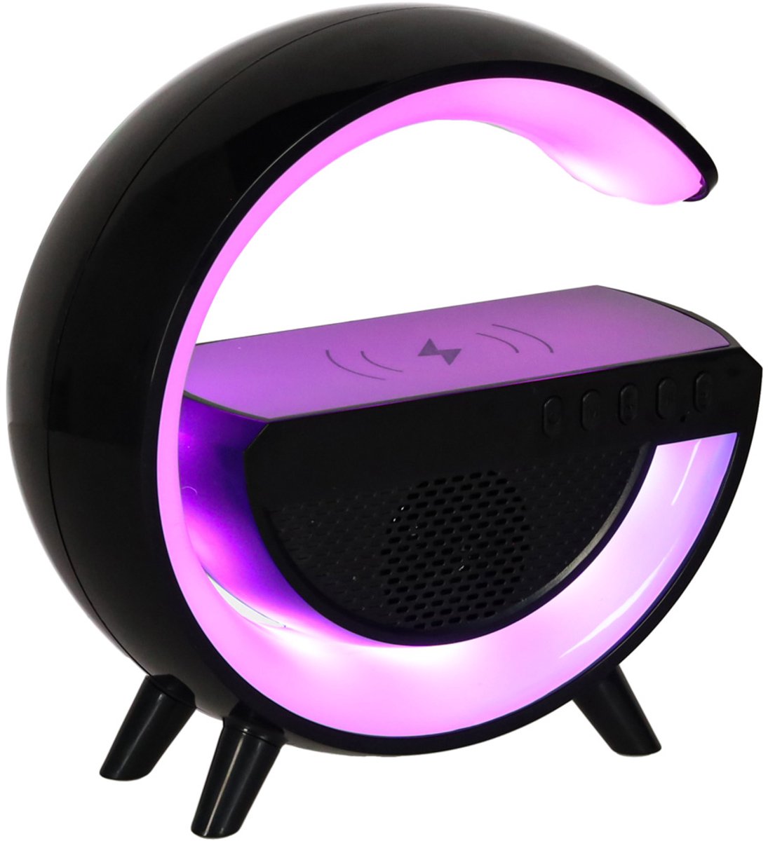 RGB Lamp Bluetooth Speaker 3W Zwart met Draadloze Oplader en Radio