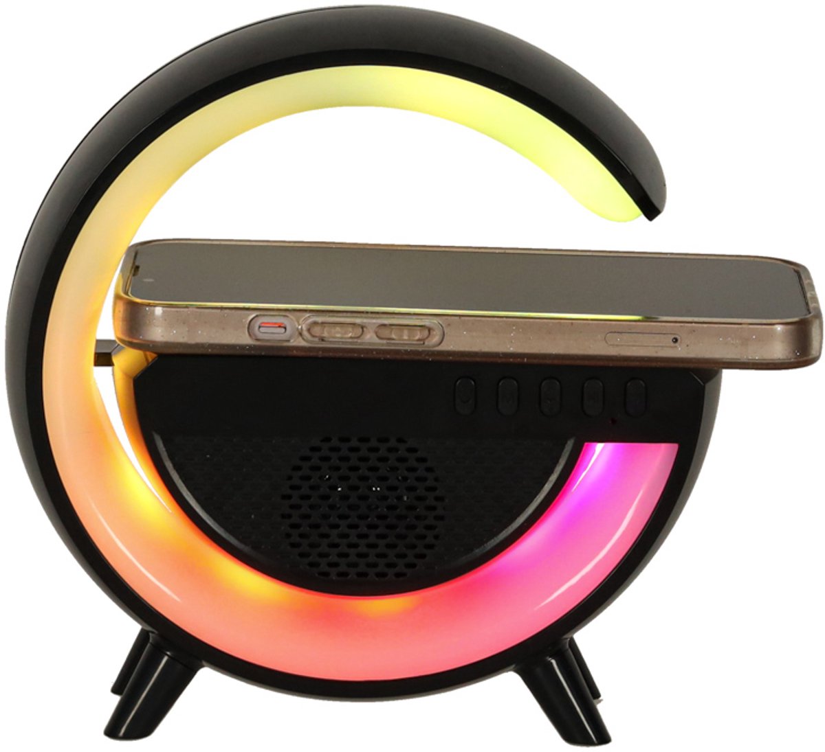RGB Lamp Bluetooth Speaker 3W Zwart met Draadloze Oplader en Radio