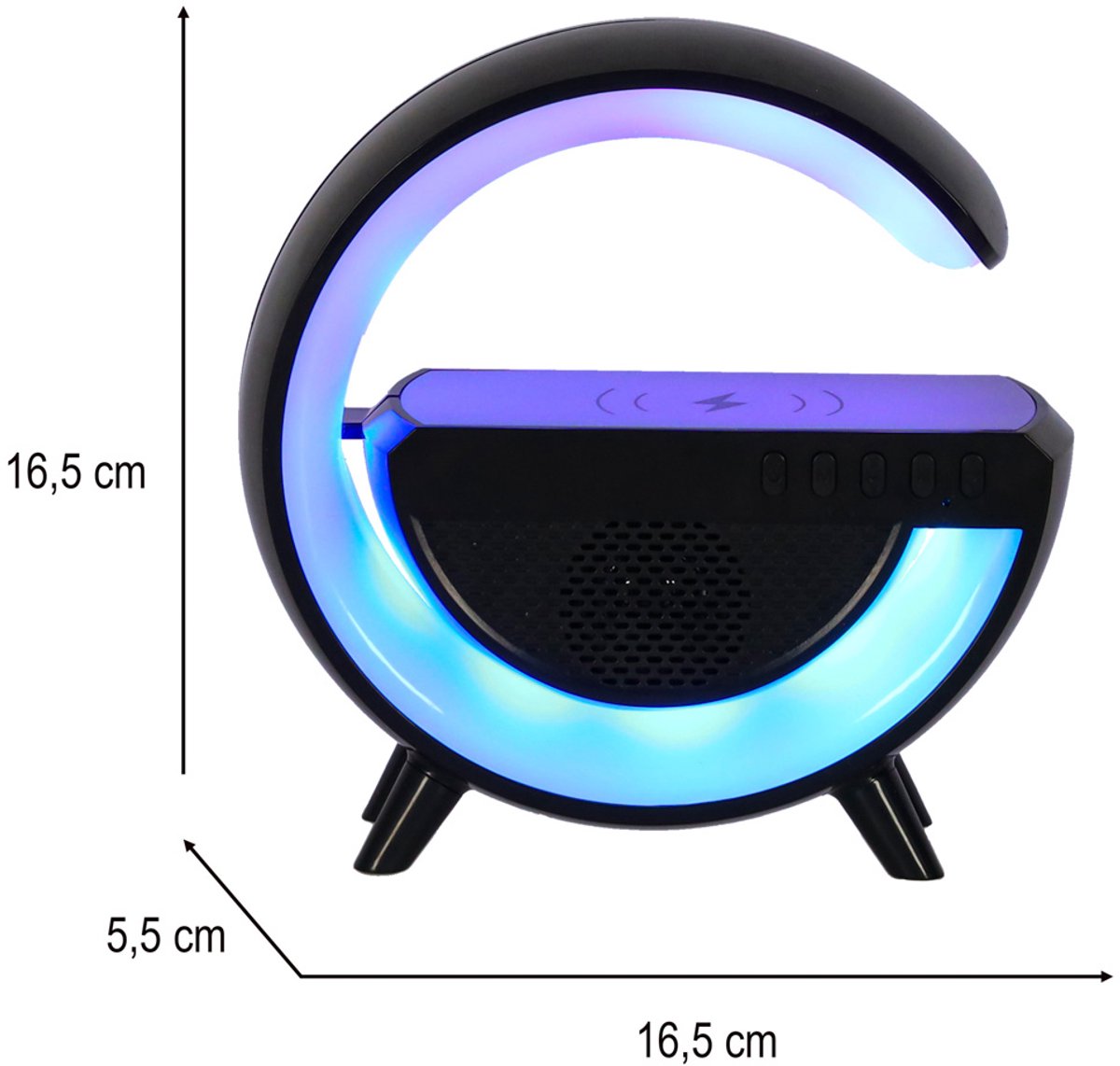 RGB Lamp Bluetooth Speaker 3W Zwart met Draadloze Oplader en Radio