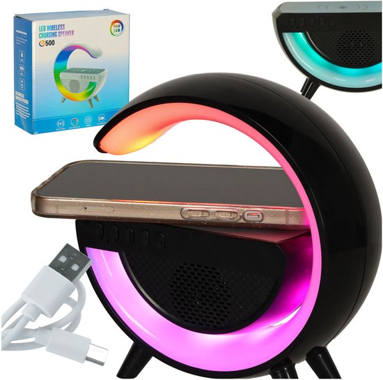 RGB Lamp Bluetooth Speaker 3W Zwart met Draadloze Oplader en Radio