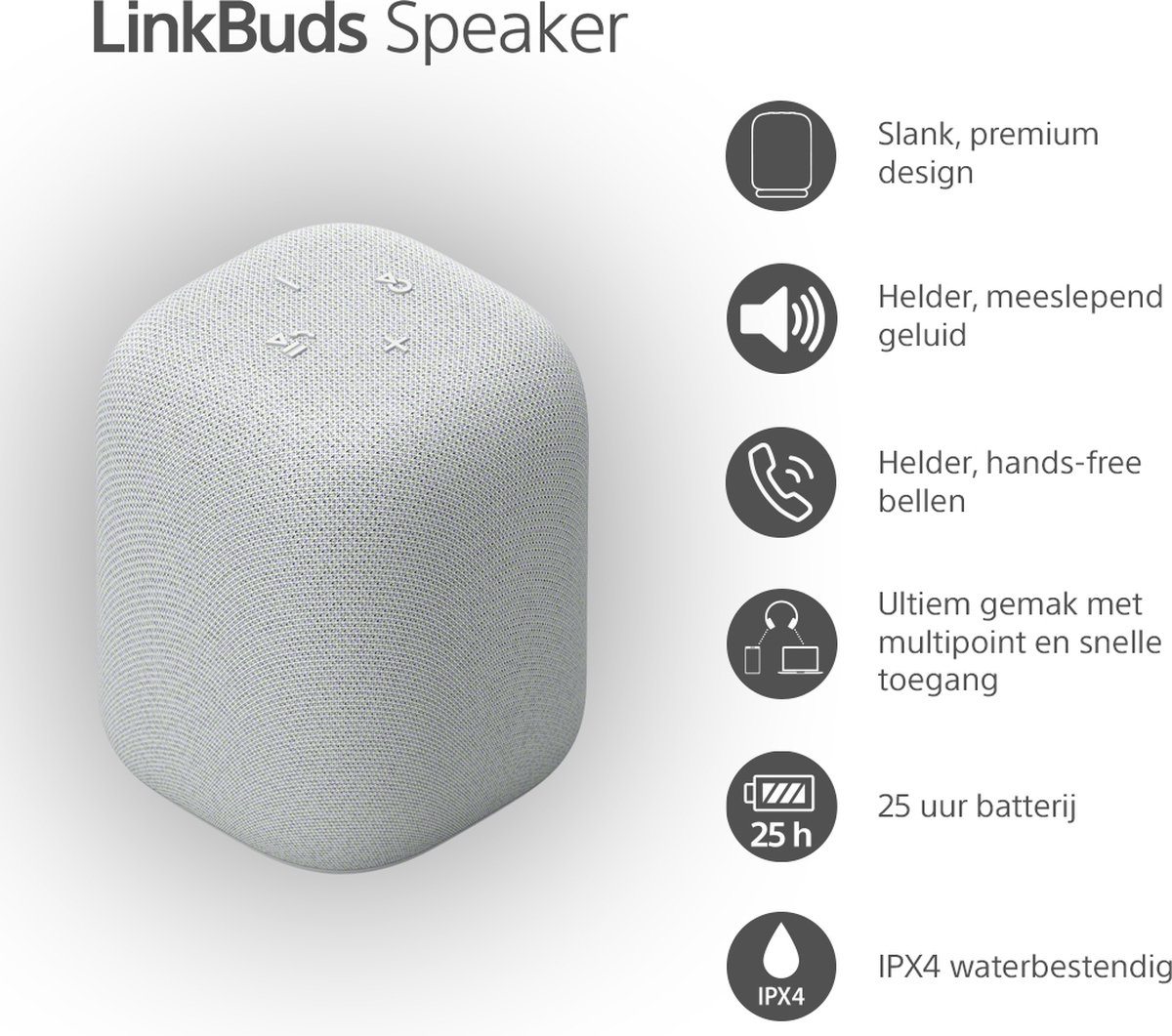 Sony LinkBuds Draadloze Bluetooth Speaker Grijs