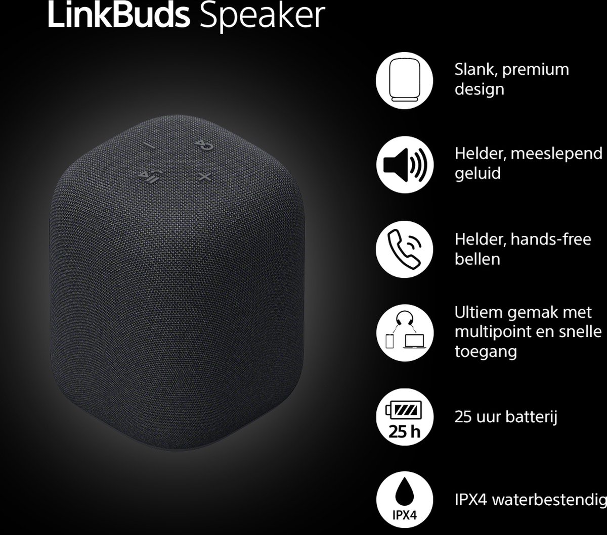 Sony LinkBuds Draadloze Bluetooth Speaker Zwart