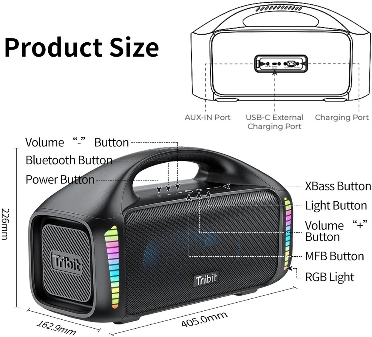 Stemily Bluetooth Speaker 90W Bluetooth 5.3 Waterproof Powerbank