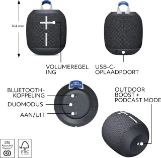 Ultimate Ears WONDERBOOM 4 - Draadloze speaker - Zwart