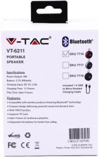 V-TAC VT-6211-RD Bluetooth Clip Speaker Rood