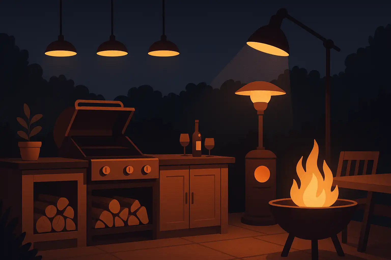 Sfeervol tot in de late uurtjes: de beste verlichting en warmtebronnen voor je buitenkeuken