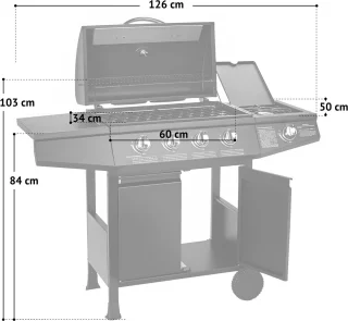 Taino Basic 4+1 gasbarbecue - roestvrijstalen branders zijbrander TÜV barbecue