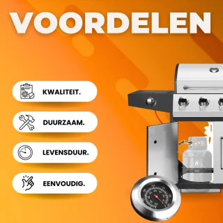 BBQ 5 in 1 - Barbecue op gas - Zilver - Thermostaat - Olievanger accessoires - Gasgrill met zijbrander