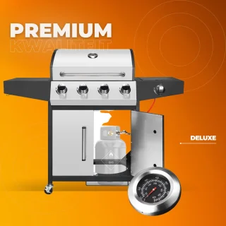 BBQ 5 in 1 - Barbecue op gas - Zilver - Thermostaat - Olievanger accessoires - Gasgrill met zijbrander