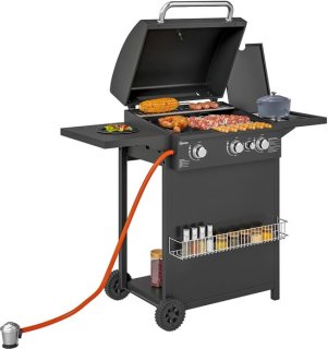 Gas barbecue 9,5 KW Grillwagen met 4 Branders, Zijbrander 123 x 57 x 98 cm Zwart review
