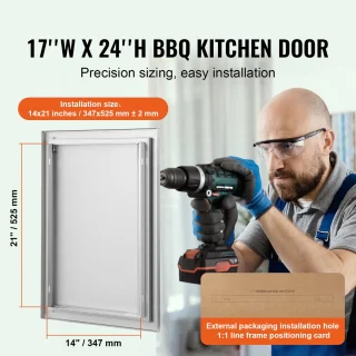 Barbecuedeur, 432 X 610 mm, Enkele Deur voor Buitenkeuken. Roestvrij Staal Inbouw, Verticale Wanddeur met Intrekbare Handgreep, Ideaal voor Barbecue-Eilanden